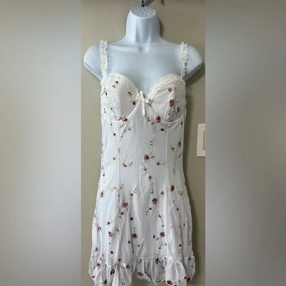 Sugar Thrillz White Floral Corset Mini Dress Coquette Fairycore Y2K NWT XL - Picture 2 of 11